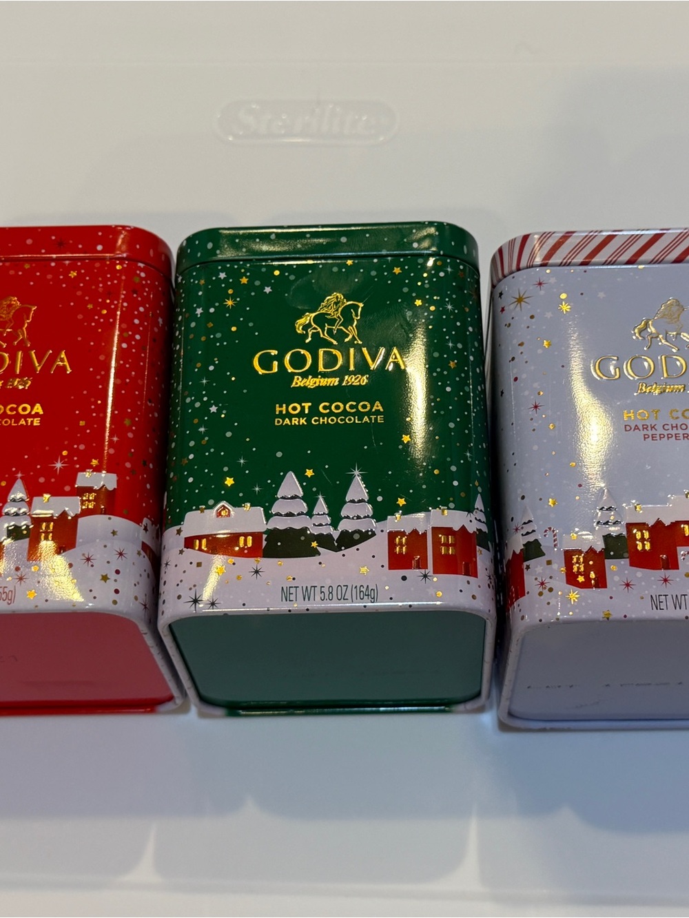 Godiva Hot Cocoa Tins (Milk Chocolate, Dark Chocolate, Peppermint) Empty